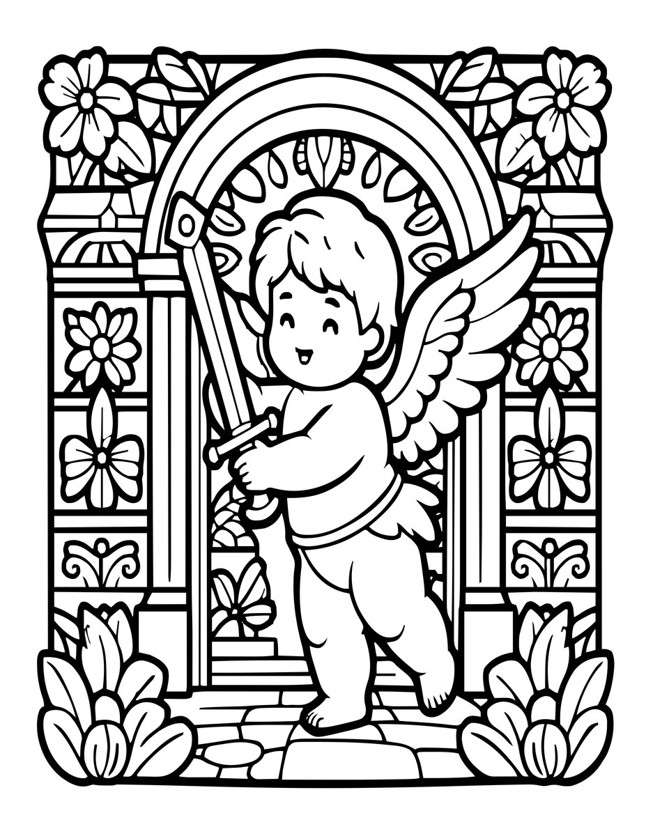 Cherub Guardian - free printable coloring page