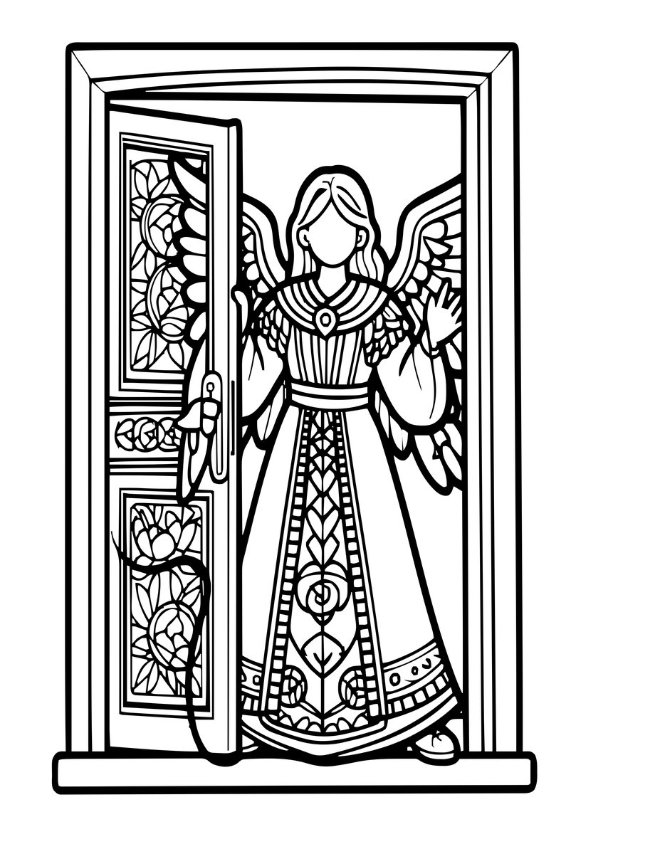 Angel at Threshold - free printable coloring page