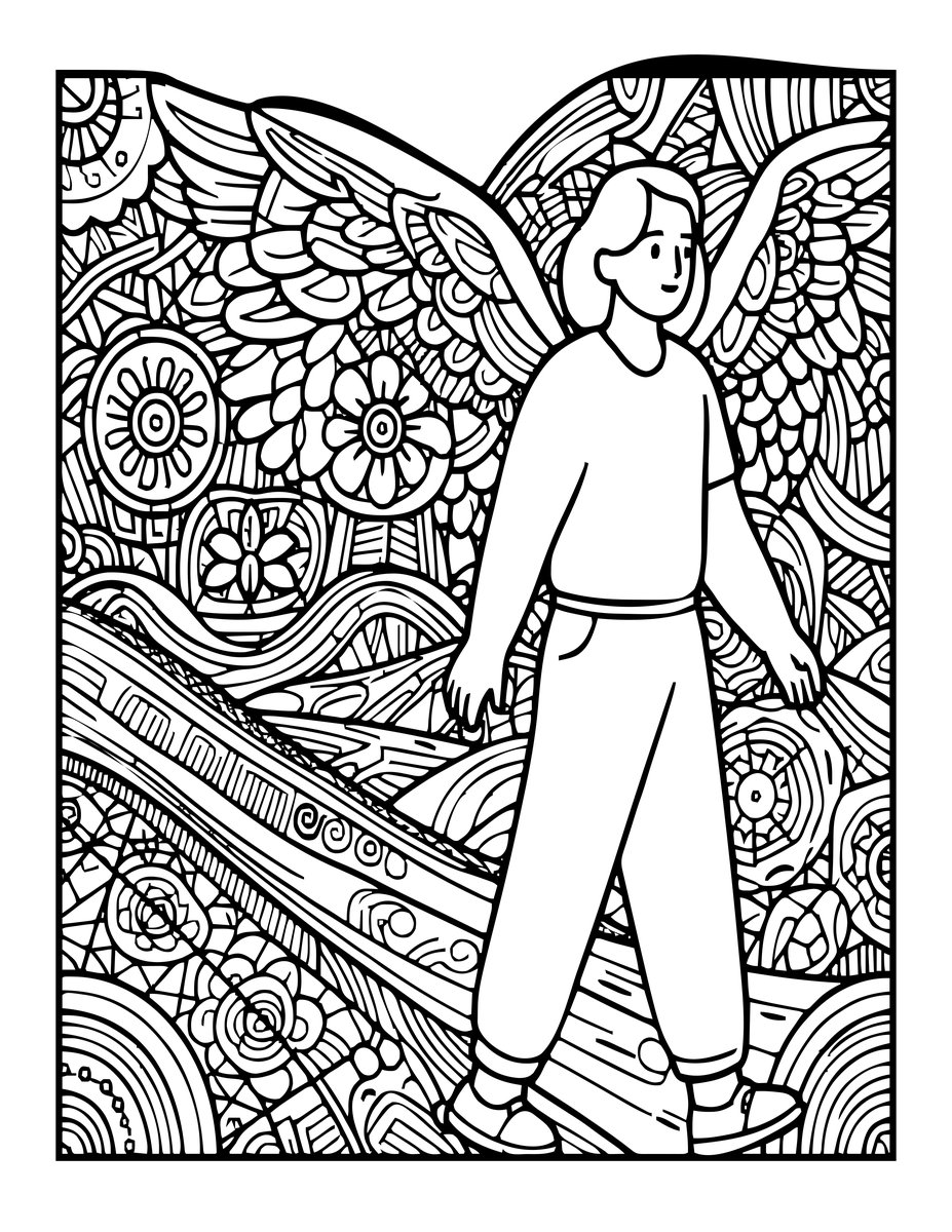 Angel and Elderly - free printable coloring page