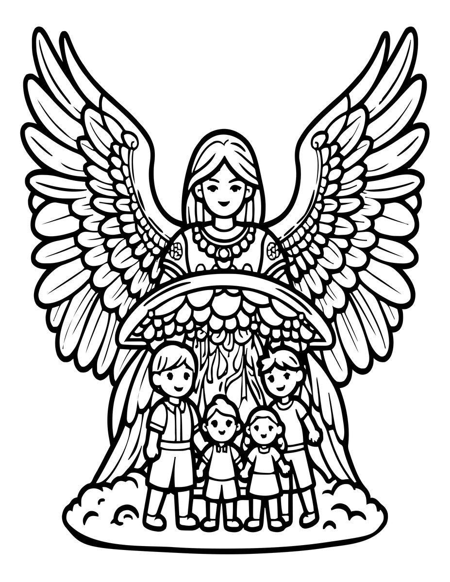 Angel in Storm - free printable coloring page