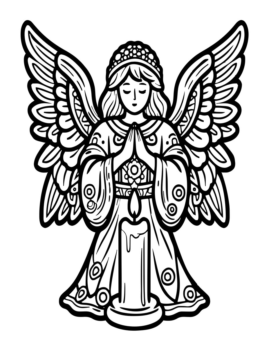 Angel and Candle - free printable coloring page