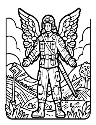 Angel and Soldier - Free printable coloring page