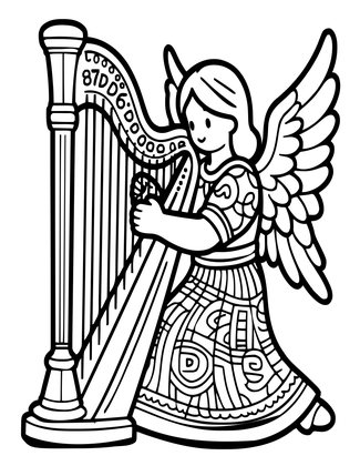 Angel with Harp - Free printable coloring page