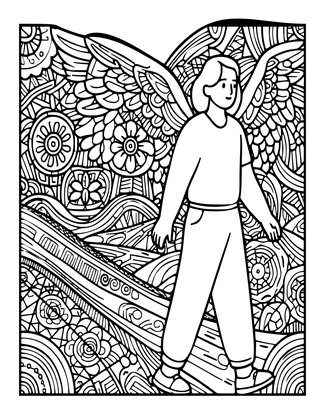 Angel and Elderly - Free printable coloring page