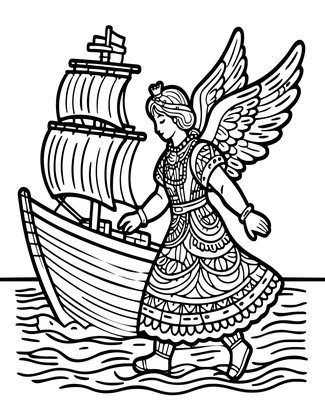 Angel at Sea - Free printable coloring page