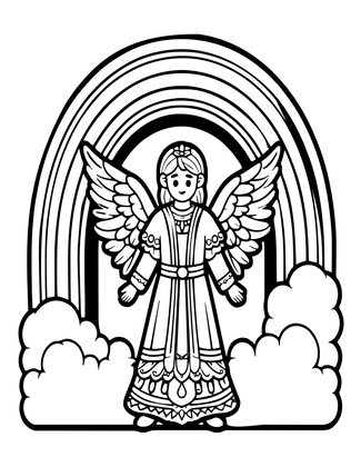 Angel and Rainbow - Free printable coloring page