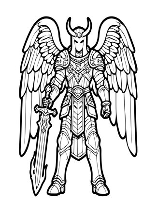 Warrior Angel - Free printable coloring page