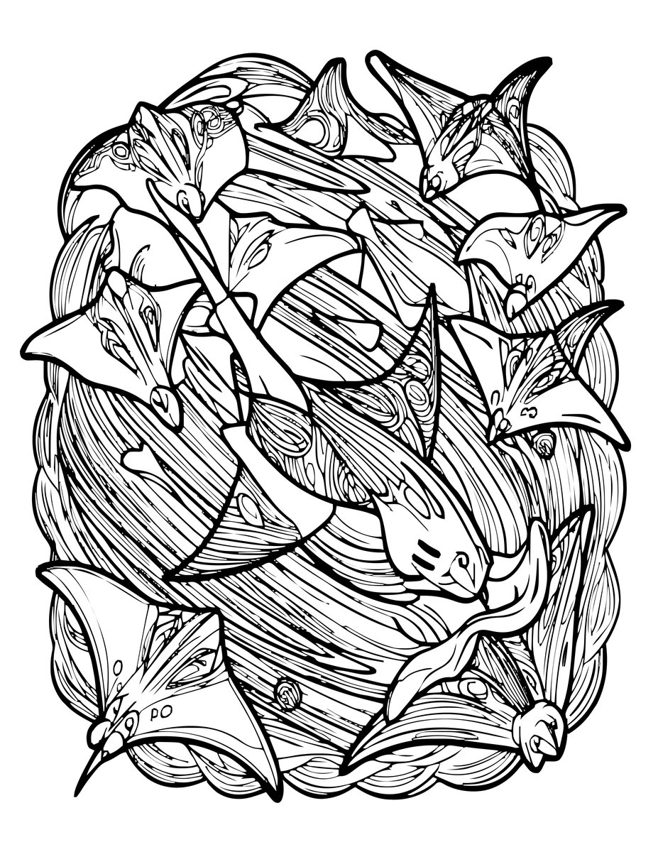 Hammerhead and Rays - free printable coloring page