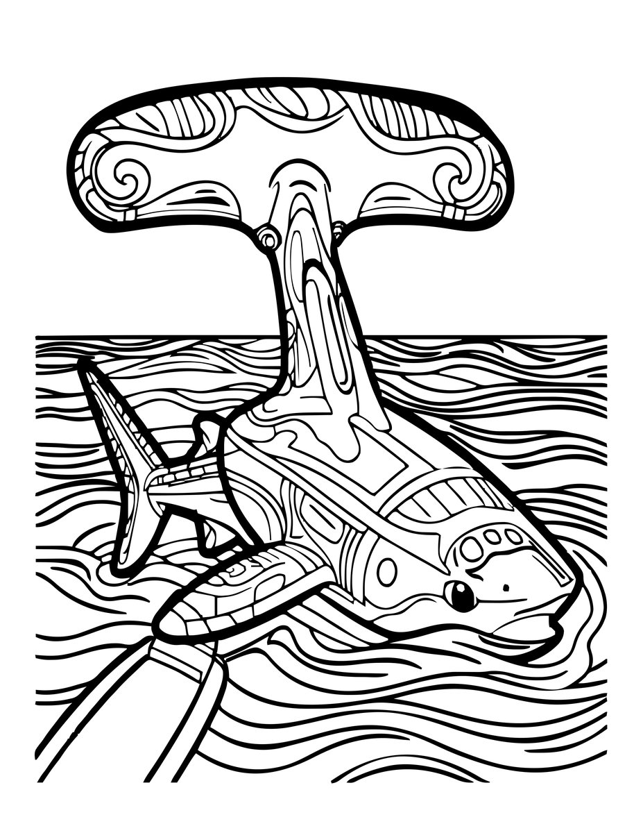Hammerhead at Surface - free printable coloring page