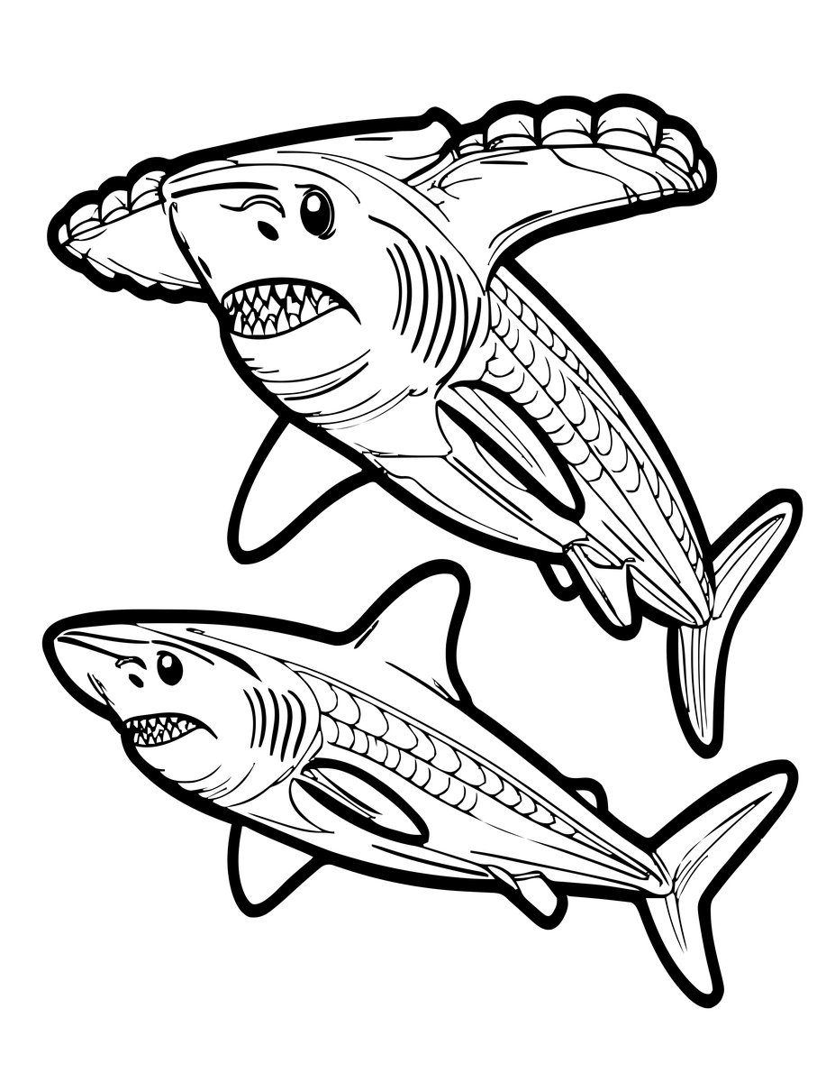 Twin Hammerheads - free printable coloring page