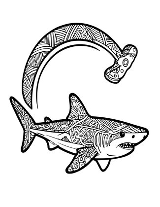 Hammerhead and Diver - Free printable coloring page