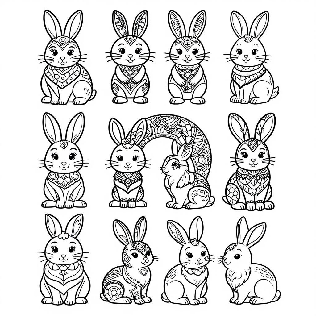 Hares Rabbits coloring pages collection - 30 free printable pages
