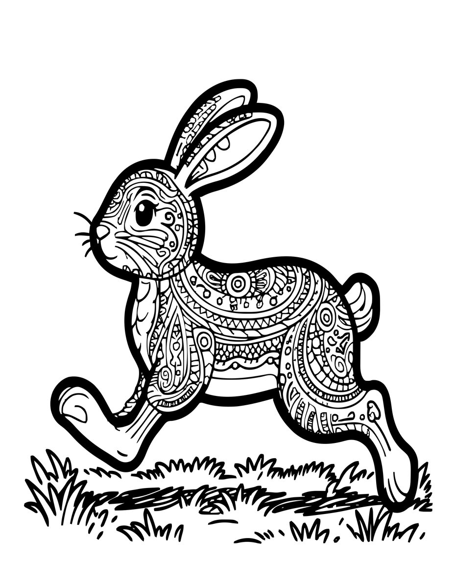 Running Hare - free printable coloring page