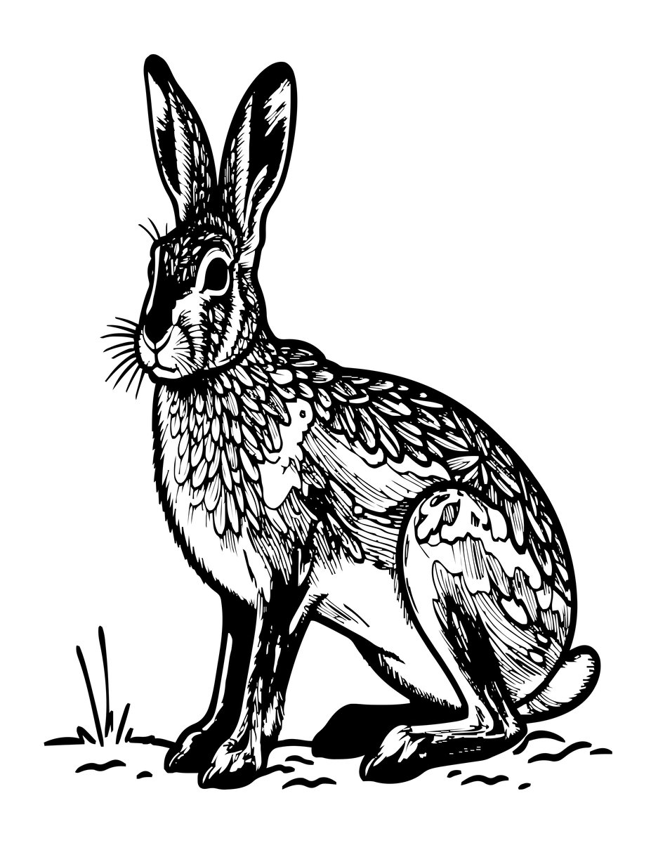 Hare in Snow - free printable coloring page