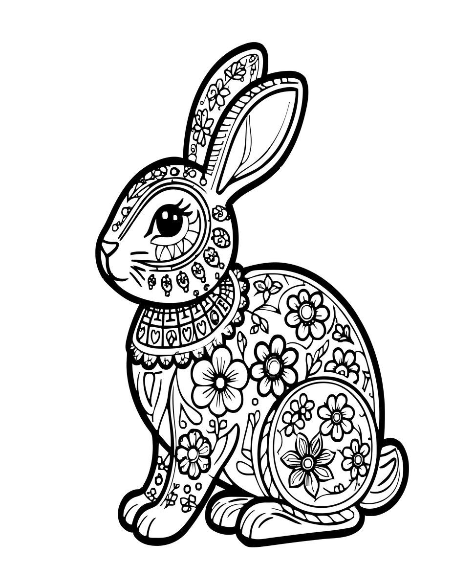 Rabbit Folk Art - free printable coloring page