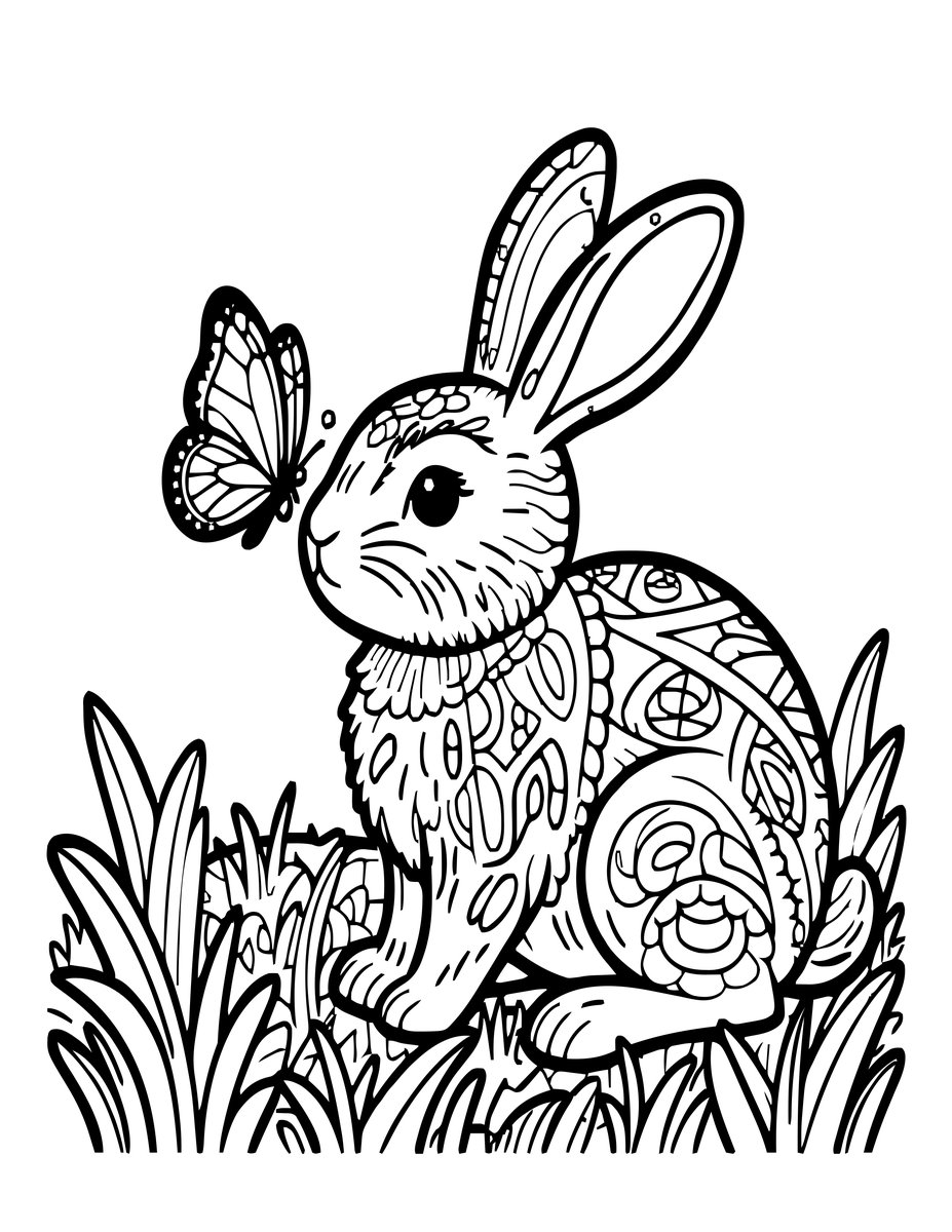 Rabbit and Butterfly - free printable coloring page