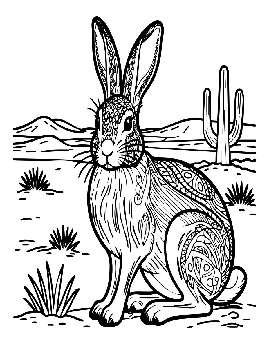 Jackrabbit Desert - free printable coloring page