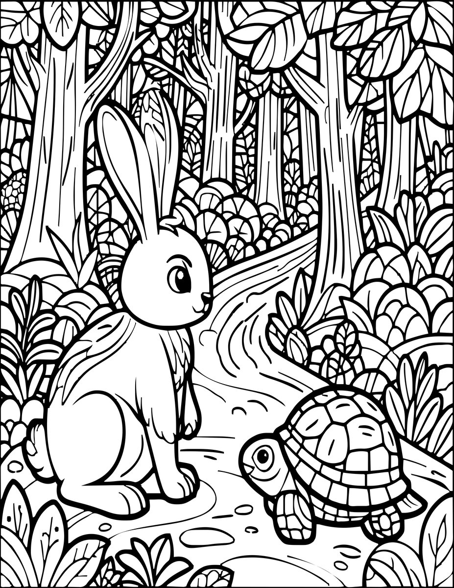 Hare and Tortoise - free printable coloring page
