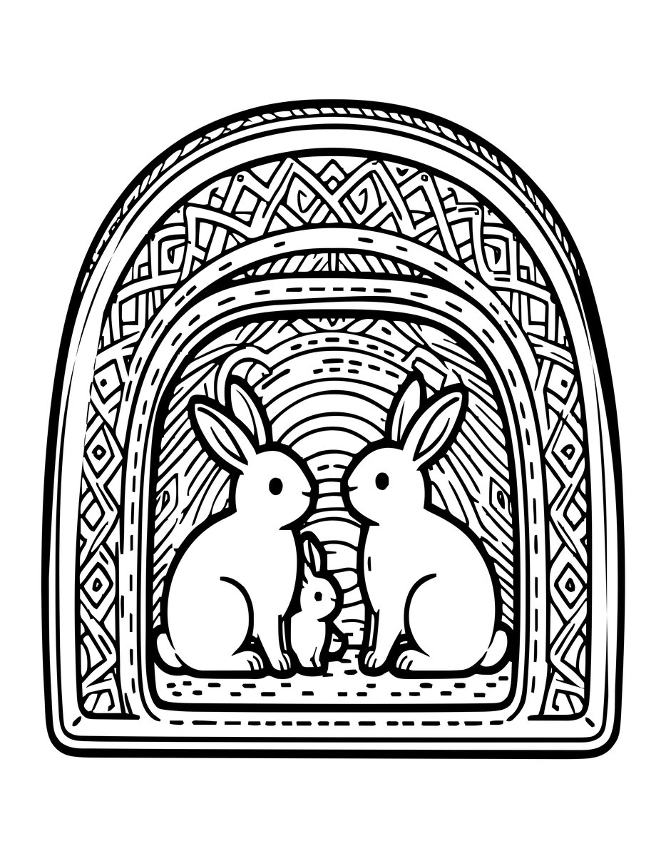 Rabbit in Burrow - free printable coloring page