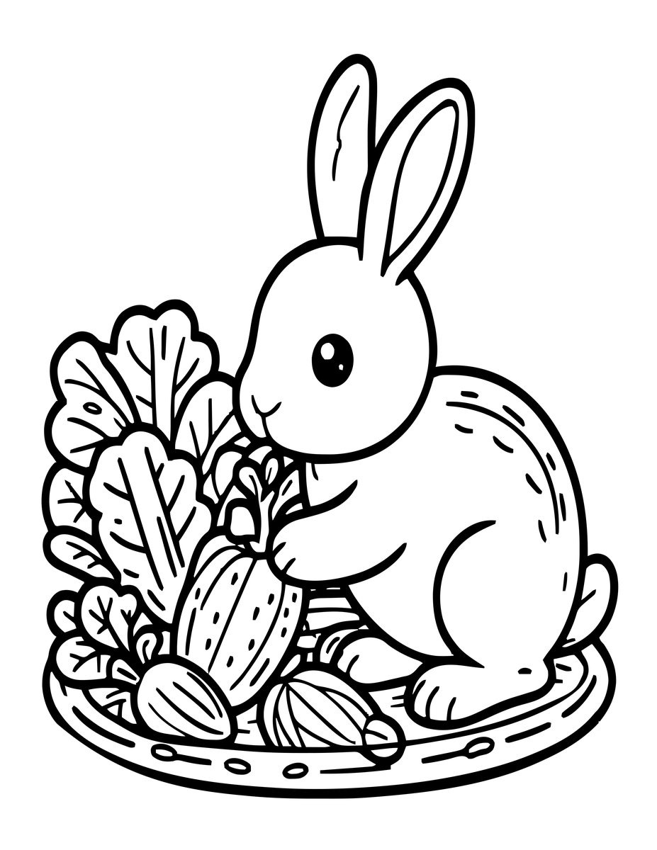 Rabbit in Garden - free printable coloring page