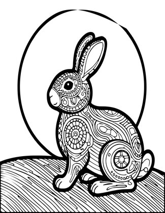 Rabbit and Moon - Free printable coloring page