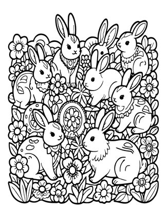 Spring Rabbits - Free printable coloring page