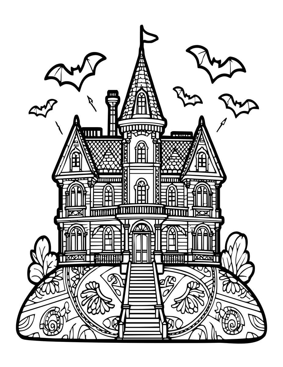 Classic Haunted House - free printable coloring page