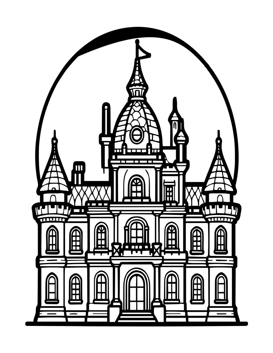 Mansion and Moon - free printable coloring page