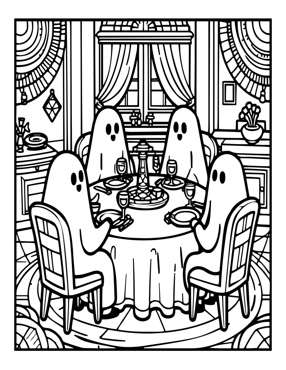 Haunted Dining Room - free printable coloring page