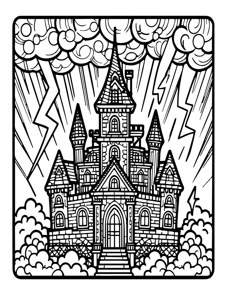 Mansion and Storm - free printable coloring page