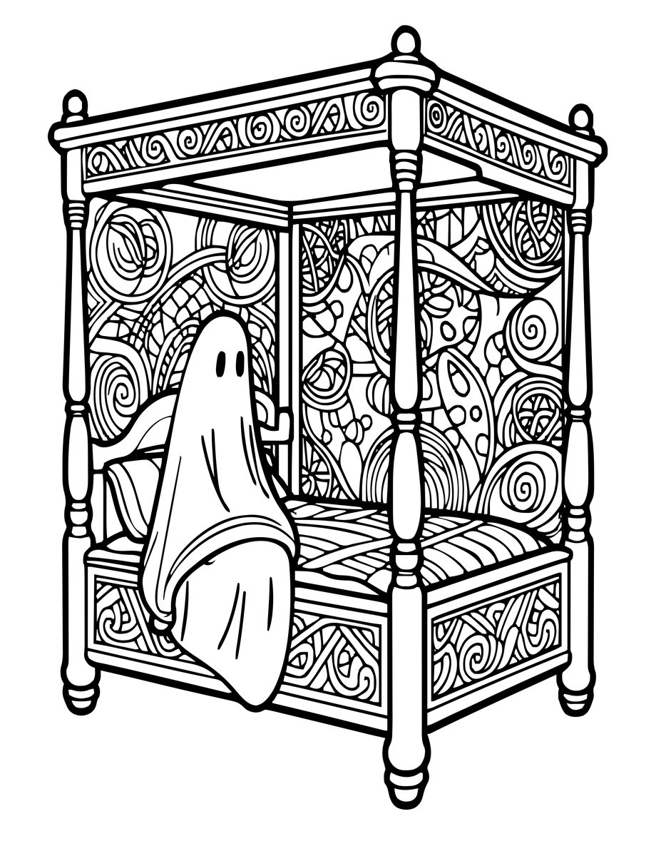 Haunted Bedroom - free printable coloring page