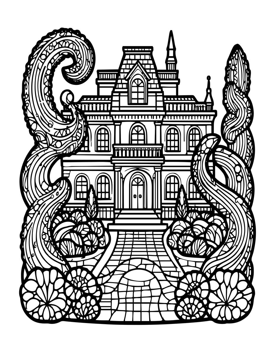 Haunted Garden - free printable coloring page