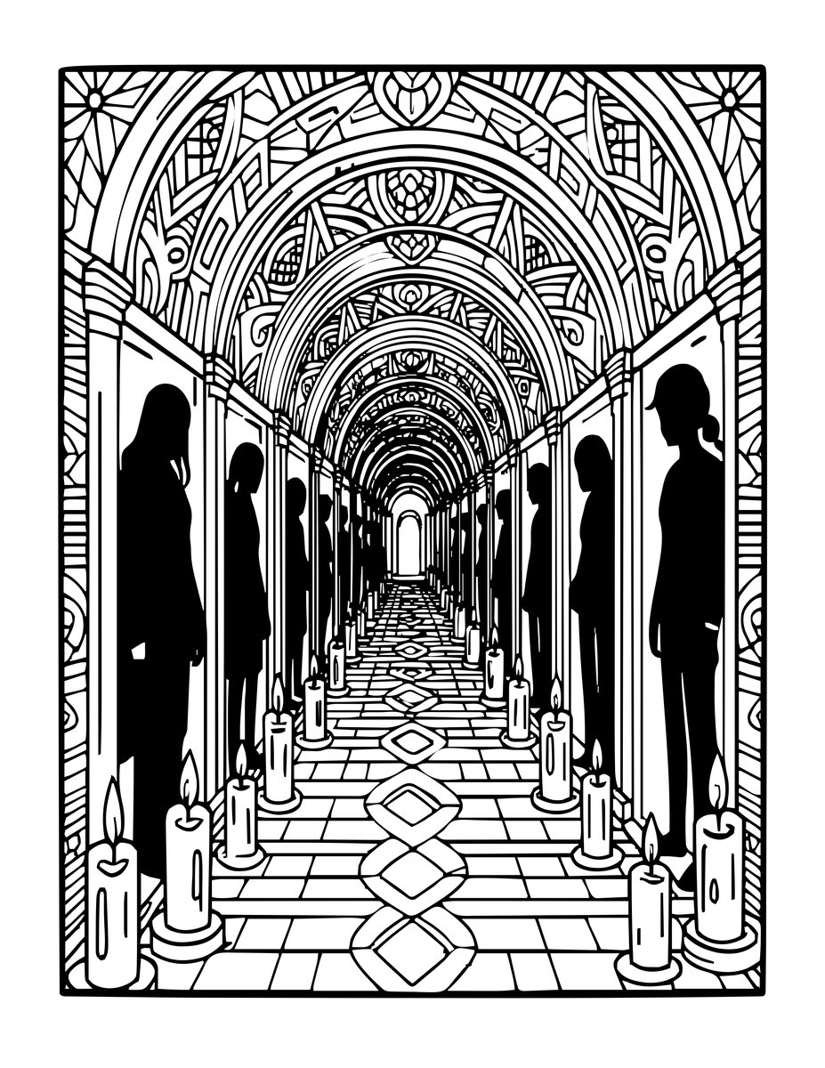 Haunted Hallway - free printable coloring page