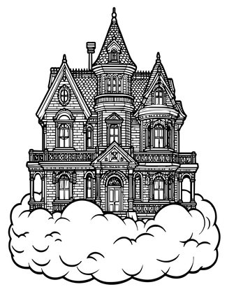 Mansion and Fog - Free printable coloring page