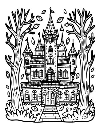 Mansion in Autumn - Free printable coloring page