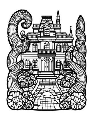 Haunted Garden - Free printable coloring page