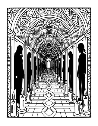 Haunted Hallway - Free printable coloring page