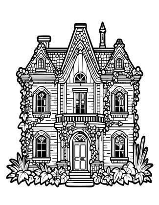 Overgrown Mansion - Free printable coloring page