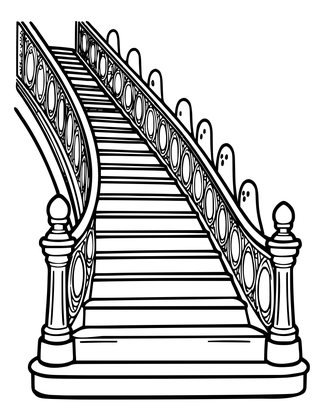 Haunted Grand Staircase - Free printable coloring page