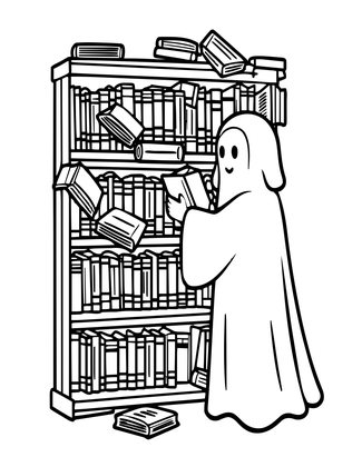 Haunted Library - Free printable coloring page