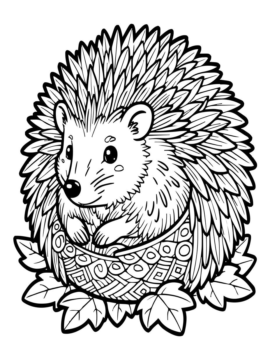 Curled Hedgehog - free printable coloring page