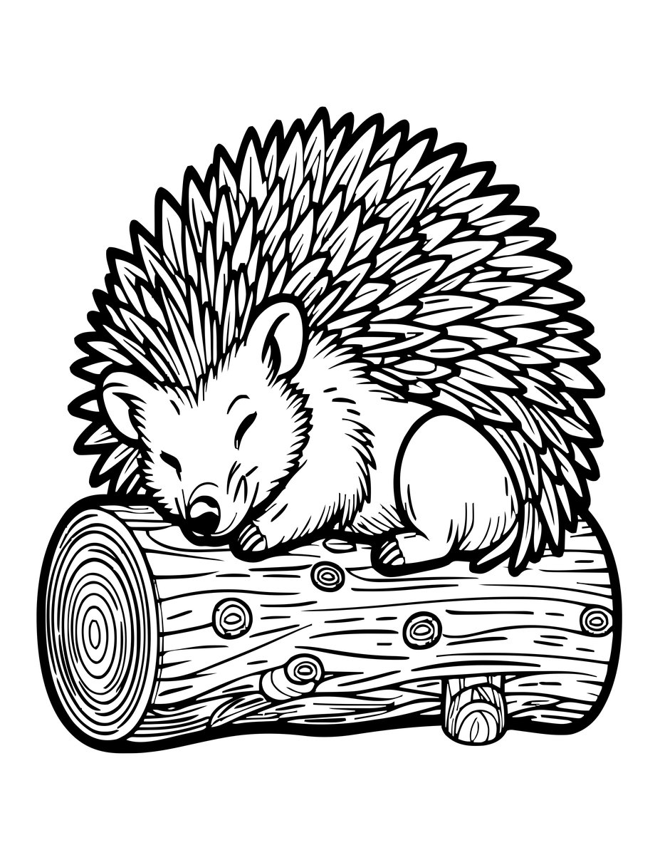 Sleeping Hedgehog - free printable coloring page