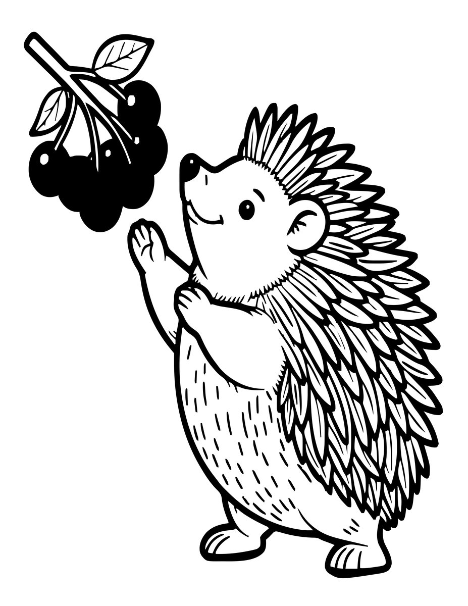 Hedgehog and Berries - free printable coloring page