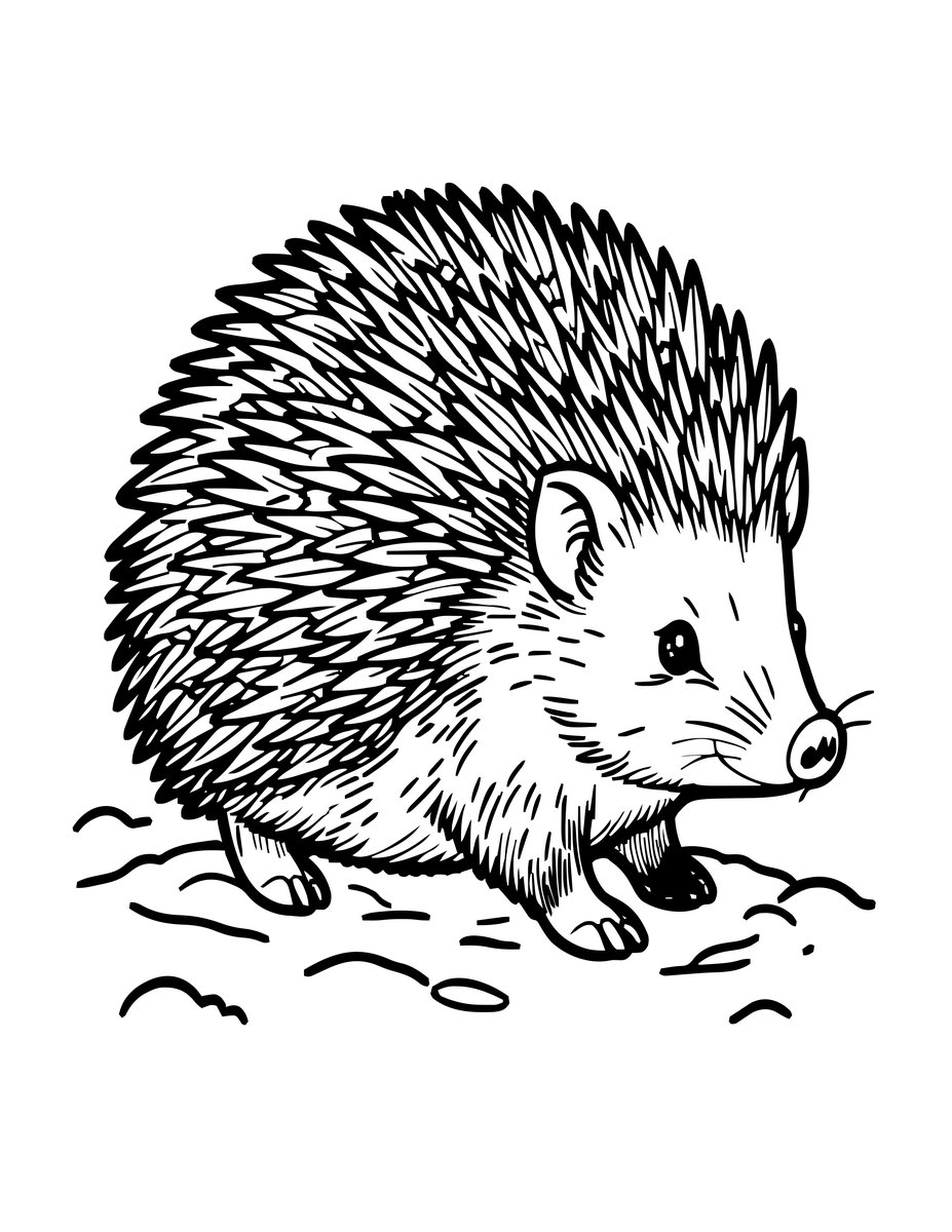 Hedgehog in Snow - free printable coloring page