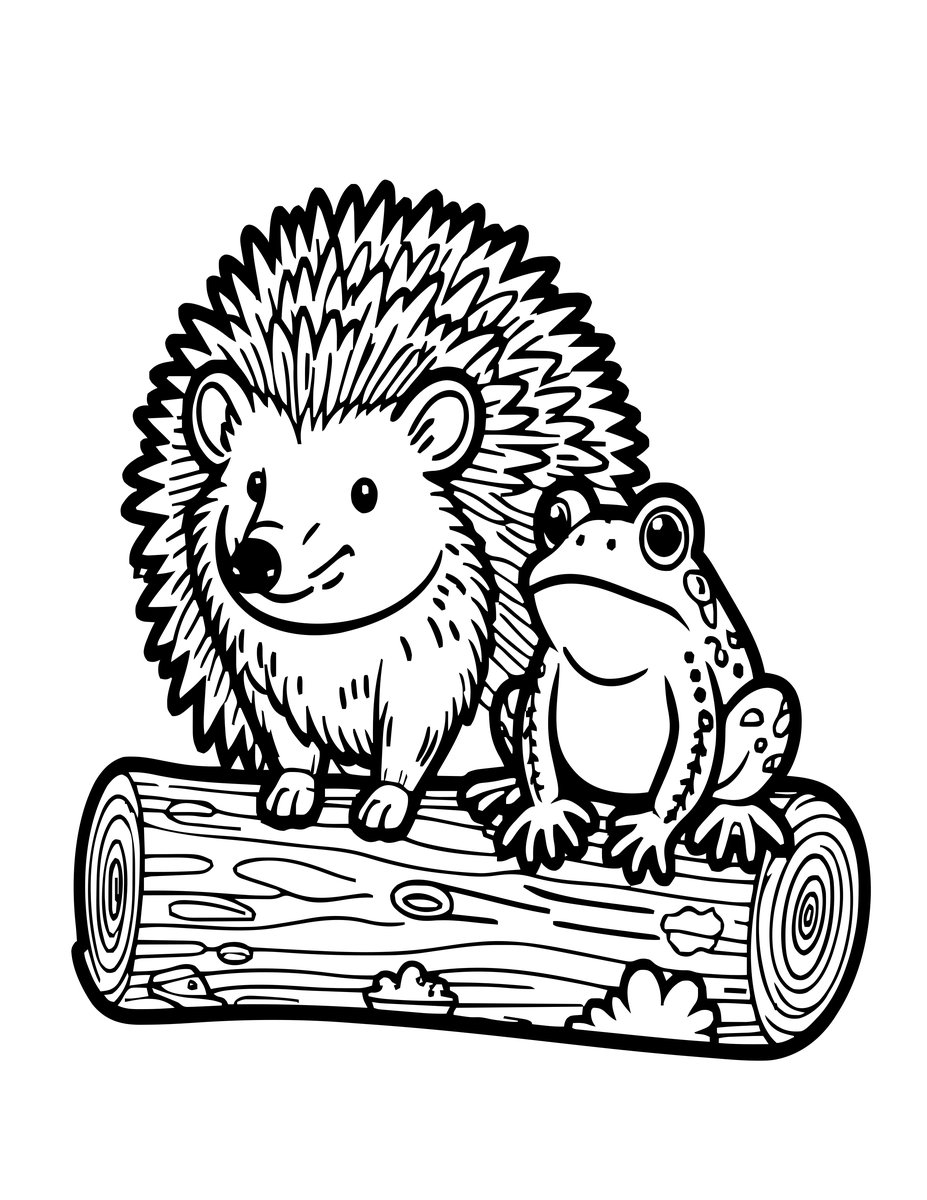 Hedgehog and Frog - free printable coloring page