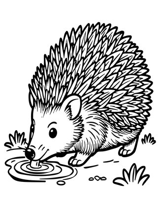 Hedgehog Drinking - Free printable coloring page
