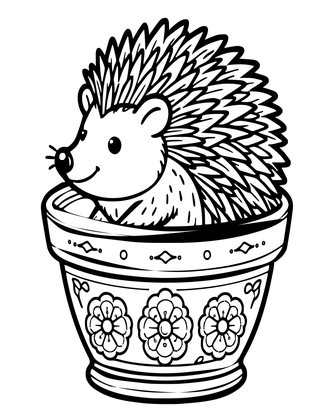 Hedgehog in Bucket - Free printable coloring page