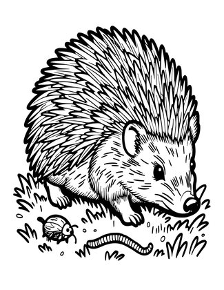 Foraging Hedgehog - Free printable coloring page
