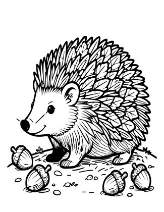 Hedgehog with Acorns - Free printable coloring page