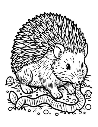 Hedgehog and Worm - Free printable coloring page